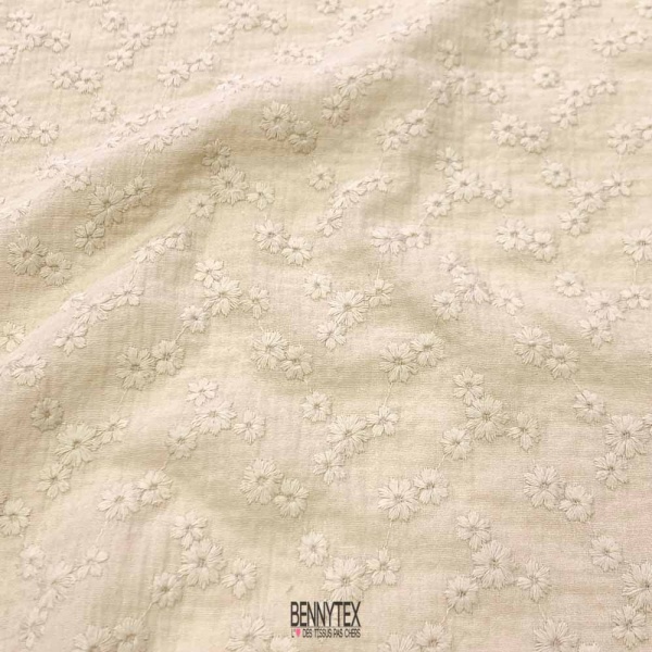 double gaze de coton brodé ecru