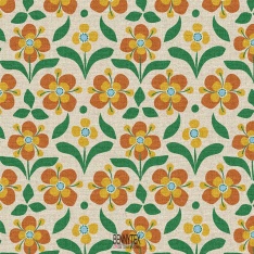 toile demi natté fleurs popreto orange vert fond ecru