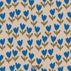 toile demi natté oekotex tulipe bleu fond beige