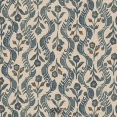 toile demi natté fleurs fond ecru clair