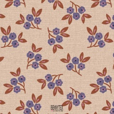 toile demi natté fleurs parme fond rose poudre