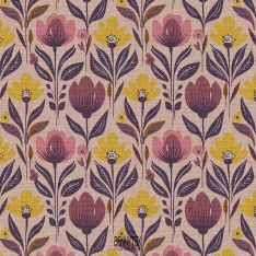 toile demi natté fleurs tulipe vieux rose