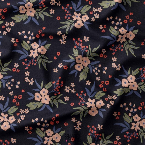 velours 1000 raie coton enfant fleurs bleu marine