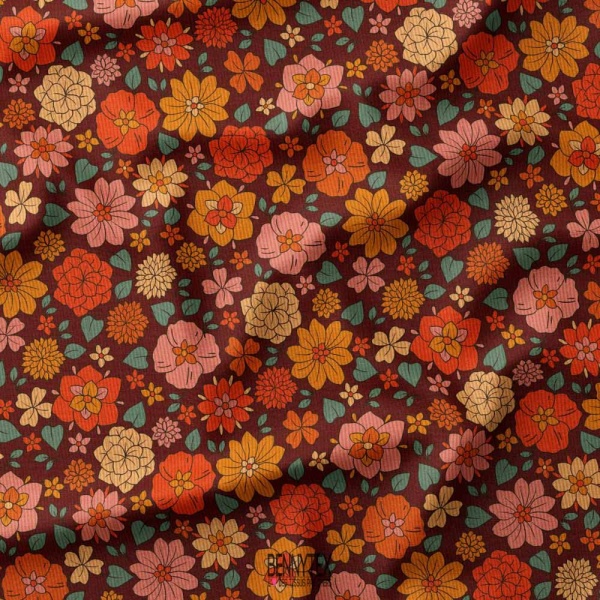 velours 1000 raie coton enfant fleurs fonr rouille