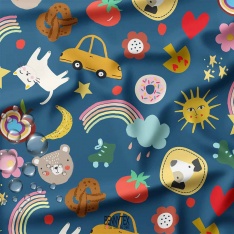impermeable strecht dit pul enfant bleu pale animaux
