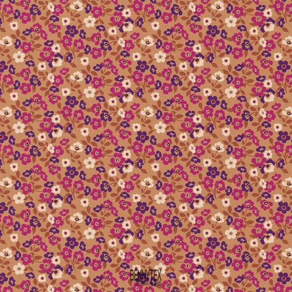 coton loisirs imprimé et fleurs prune fuchia orange clair
