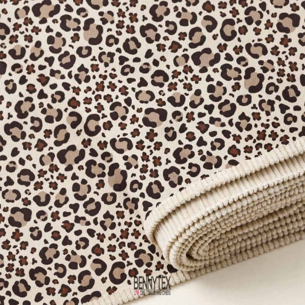velours 1000 raie coton leopard fond beige