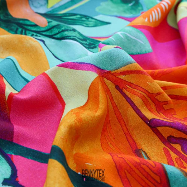 lin viscose digital fleuri multicolor