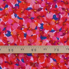 popeline haute couture souple fond rose fleuri rouge et fushia