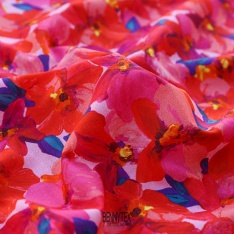 popeline haute couture souple fond rose fleuri rouge et fushia