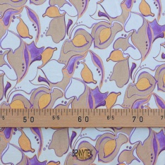 satinette de soie viscose fond champagne a motif sable et violet