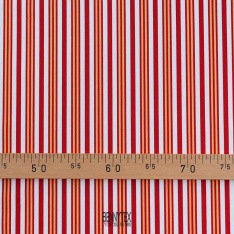 coupon 3 M gabardine de coton fond blanc rayures rouge carmin orange