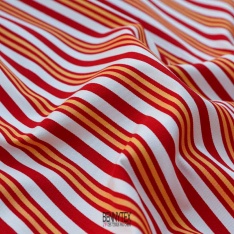 coupon 3 M gabardine de coton fond blanc rayures rouge carmin orange