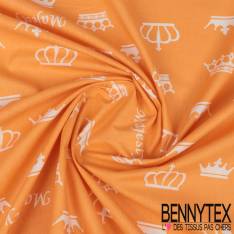 Coton Impression Motif Couronne Royale Ecru fond Abricot