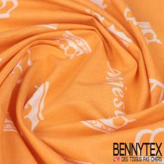 Coton Impression Motif Couronne Royale Ecru fond Abricot