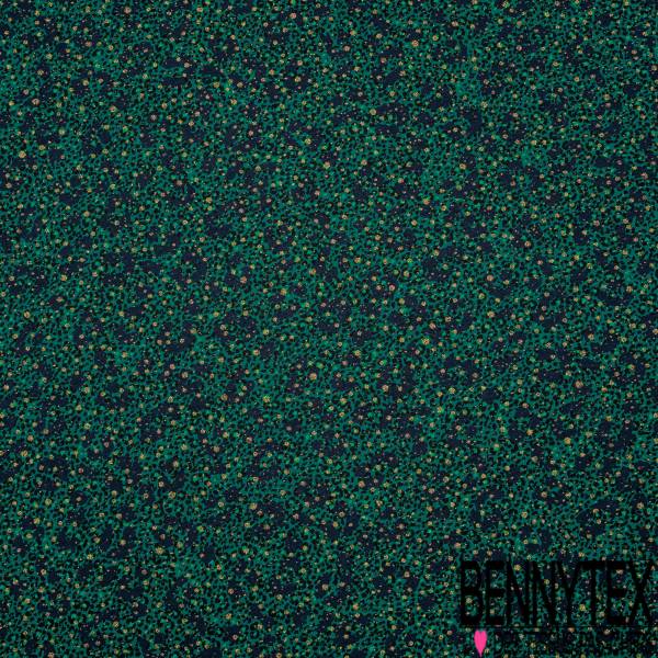 Jersey Viscose Imprimé Petit Léopard Marine Or Pailleté fond Vert Bouteille Jersey Viscose Imprimé Petit Léopard Marine Or Pailleté fond Vert Bouteille