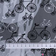 Coton Imprimé Trio de Vélo fond Graphique Gris