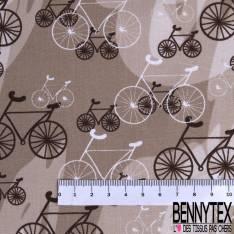 Coton Imprimé Trio de Vélo fond Graphique Beige