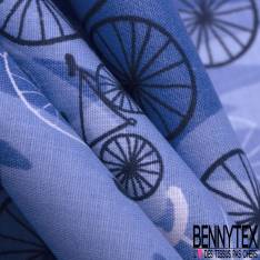 Coton Imprimé Trio de Vélo fond Graphique Bleu Electrique