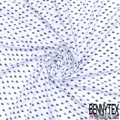 Coton Imprimé Petit Sapin de Noël Bleu Roi Marine fond Blanc