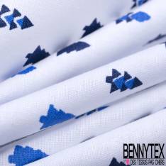 Coton Imprimé Petit Sapin de Noël Bleu Roi Marine fond Blanc