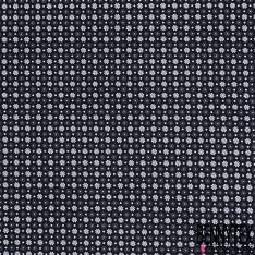 Coton Imprimé Petite Fleur et Pois Blanc Gris fond Noir