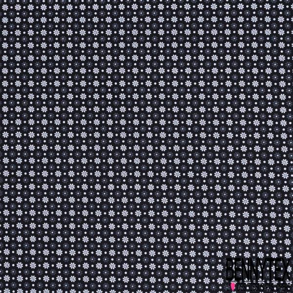 Coton Imprimé Petite Fleur et Pois Blanc Gris fond Noir