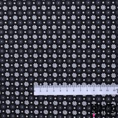 Coton Imprimé Petite Fleur et Pois Blanc Gris fond Noir