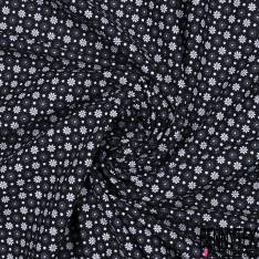 Coton Imprimé Petite Fleur et Pois Blanc Gris fond Noir