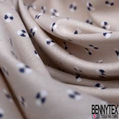 Coton Imprimé Petit Motif Géométrique Bicolore Marine Blanc fond Sable