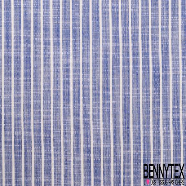 Coupon 3m Coton Teint Imprimé Rayure Verticale Bleu Roi Blanc