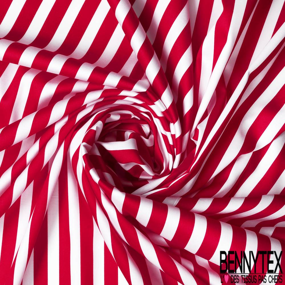 Voile De Coton Imprimé Rayure Rouge Blanc Verticale