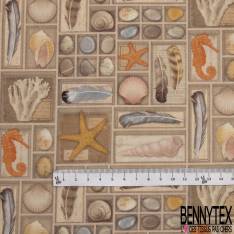Coton Impression Boite Petit Trésor Marin Etoile de Mer Coquillage Hyppocampe