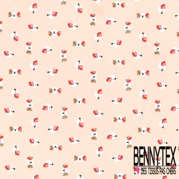 Coton imprimé Motif Petit Cuicui Rigolo fond Rose