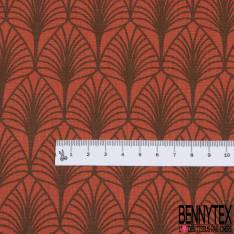 Coton Crétonne imprimé Motif Feuille Tropicale Japonisante Marron fond Rouille