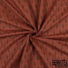 Coton Crétonne imprimé Motif Feuille Tropicale Japonisante Marron fond Rouille