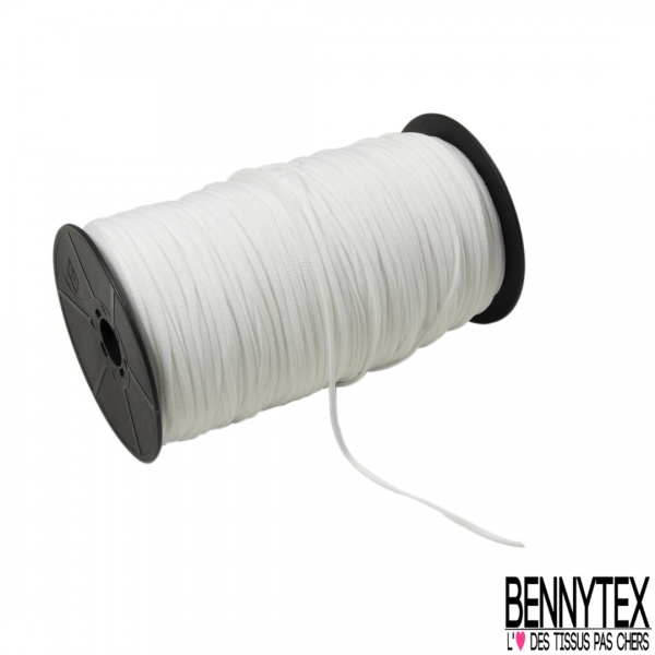 Bobine 200m élastique Queue de Rat 2mm Blanc Souple Made in France