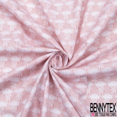 Coton imprimé motif méduse blanche sur fond rose