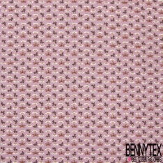 Coton imprimé motif papillons roux et petites plantes sur fond incarnadin