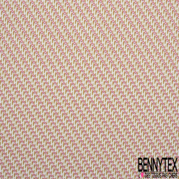 Coton imprimé motif sardine verte granite et rouge corail fond blanc