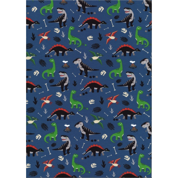 Jersey Coton Elasthanne motif dinosaures Fond Bleu Jersey Coton Elasthanne motif dinosaures Fond Bleu