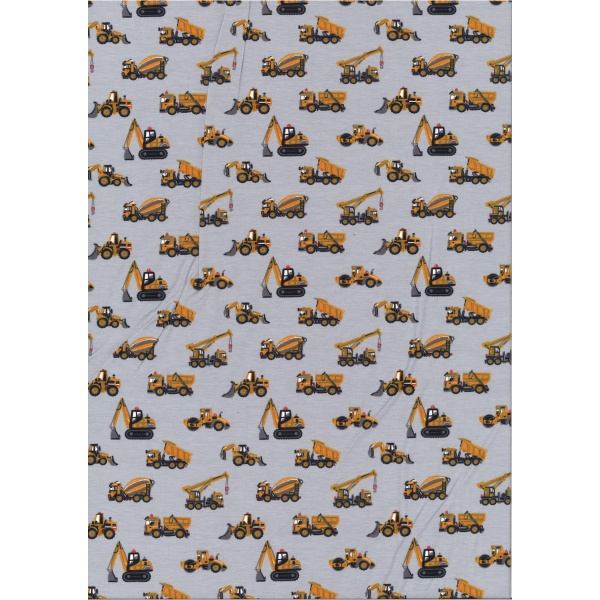 Jersey Coton Elasthanne motif camion moutarde Fond gris clair Jersey Coton Elasthanne motif camion moutarde Fond gris clair