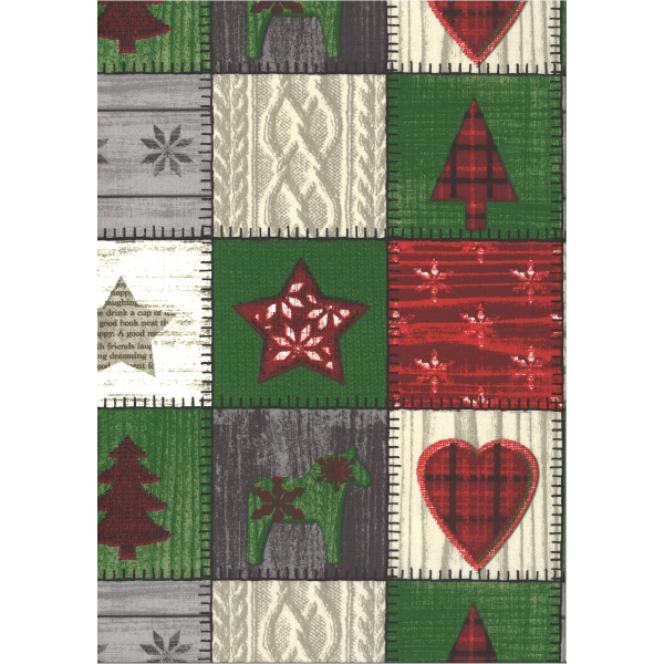 Coton Enduit Impression Patchwork Noel Ton Vert Gris Coton Enduit Impression Patchwork Noel Ton Vert Gris