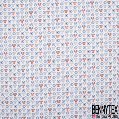 Crétonne 100% coton Impression Motif formes fantaisistes gris orange bleu Fond blanc