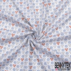 Crétonne 100% coton Impression Motif formes fantaisistes gris orange bleu Fond blanc