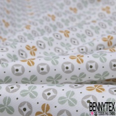 Crétonne 100% coton Impression Motif formes fantaisistes gris orange vert Fond blanc