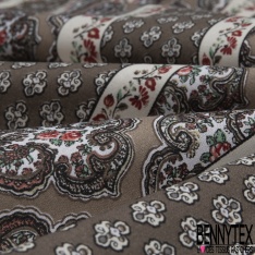 Crétonne 100% coton Impression Motif maillane et bandes de fleurs Fond gris