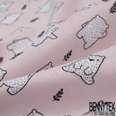 Toile Lorraine 100% coton Impression Motif petits oursons Fond rose clair