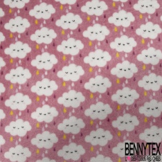 Peluche Imprimé Double Face Motif Nuage et Pluie fond Rose