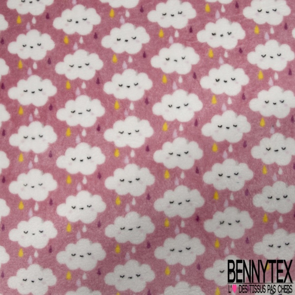 Peluche Imprimé Double Face Motif Nuage et Pluie fond Rose